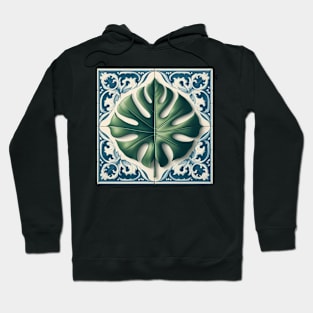 Classic Delft Tile With Monstera Leaf No.1 Hoodie